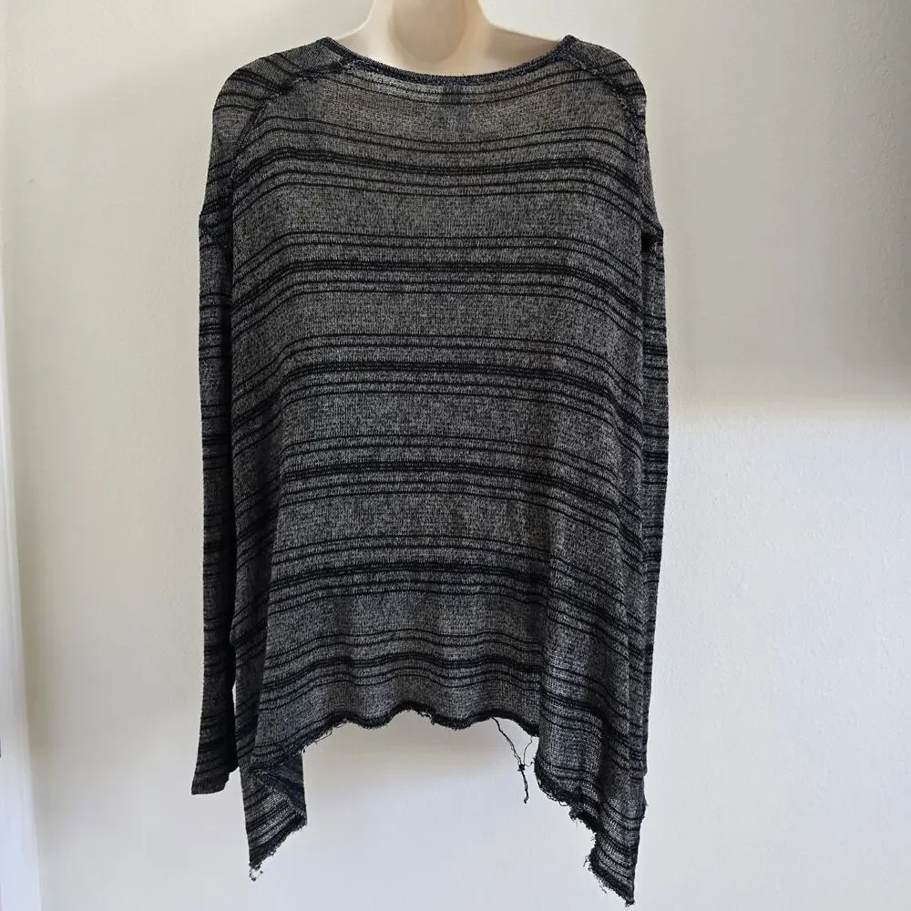 Free People Oversized Distressed Henley Neck Shirt Gray Size XS Long Sleeve Boho - Picture 6 of 9
